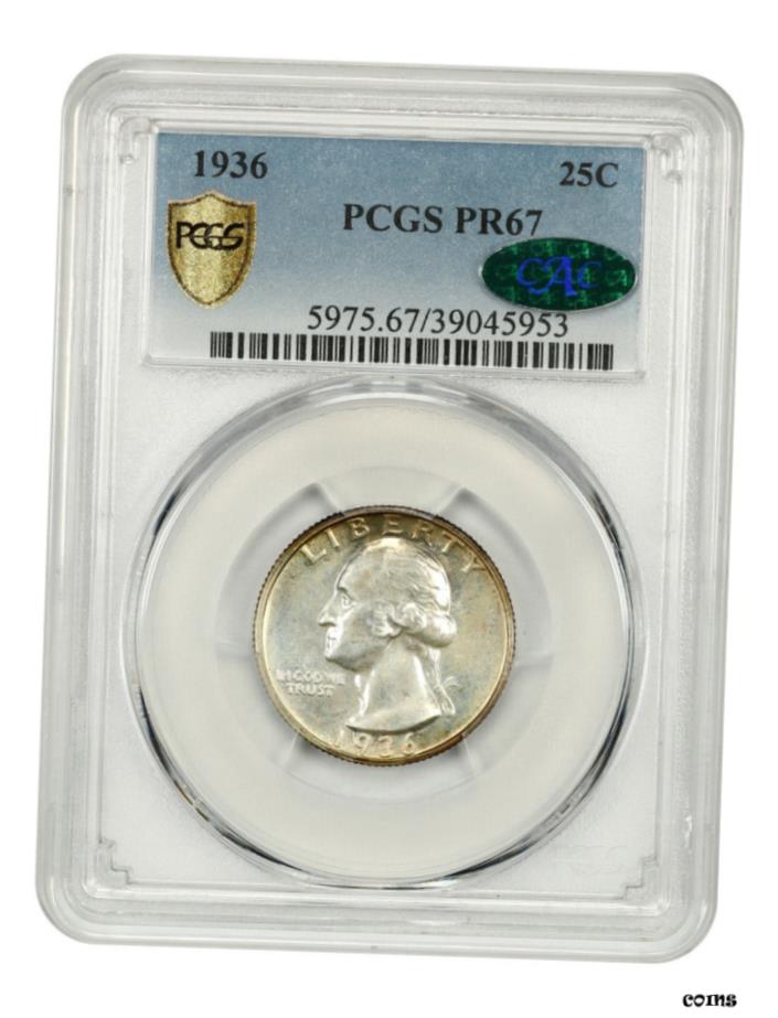 【極美品/品質保証書付】 アンティークコイン 硬貨 1936年 25c PCGS/CAC PR 67-キー初年プルーフ-ワシントンクォーター- show original title [送料無料] #oot-wr-6044-123