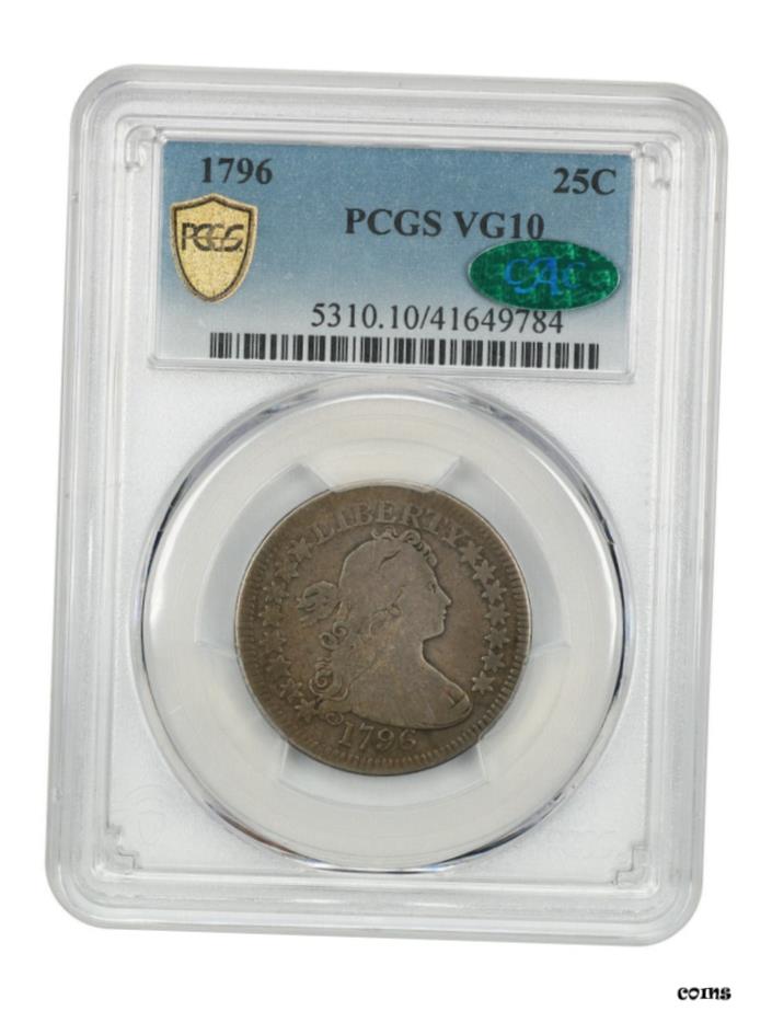 【極美品/品質保証書付】 アンティークコイン 硬貨 1796 25c PCGS/CAC VG-10 - キー日付-バストクォーター-キー日付- show original title [送料無料] #oot-wr-6044-869