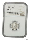 1867年-S 10c NGC AU55-アンダーレート S-Mint-Liberty 座像ダイム-アンダーレート S-新品同様1867-S 10c NGC AU55-Underrate S-Mint-Liberty Seated Dime-Underrate S-Like New(3)