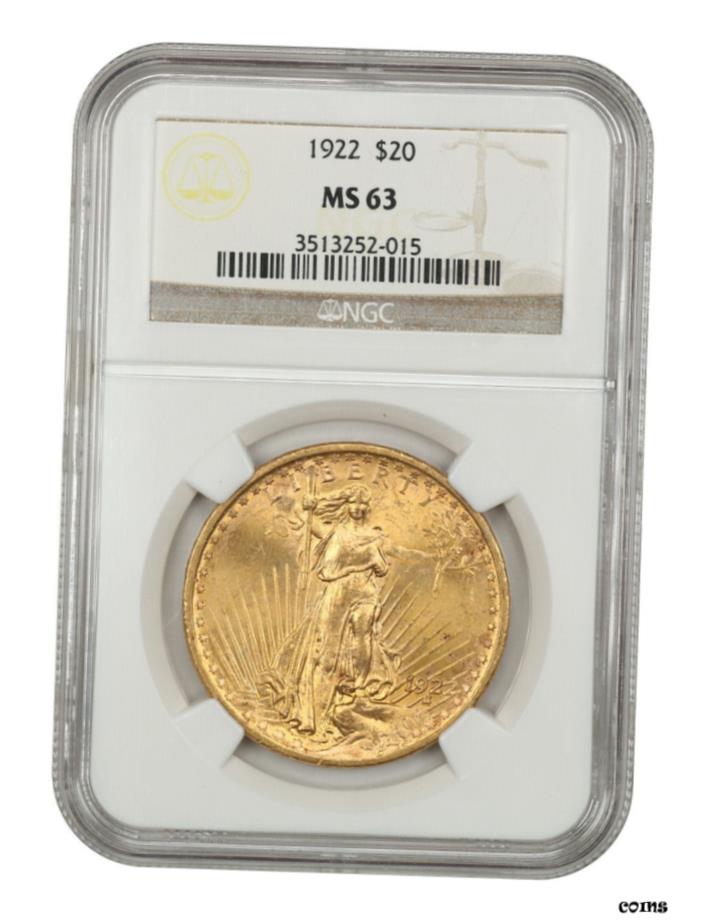 【極美品/品質保証書付】 アンティークコイン 硬貨 1922年 $20 NGC MS63-Saint Gaudens ダブルイーグル-ゴールドコイン- show original title [送料無料] #oot-wr-6045-427