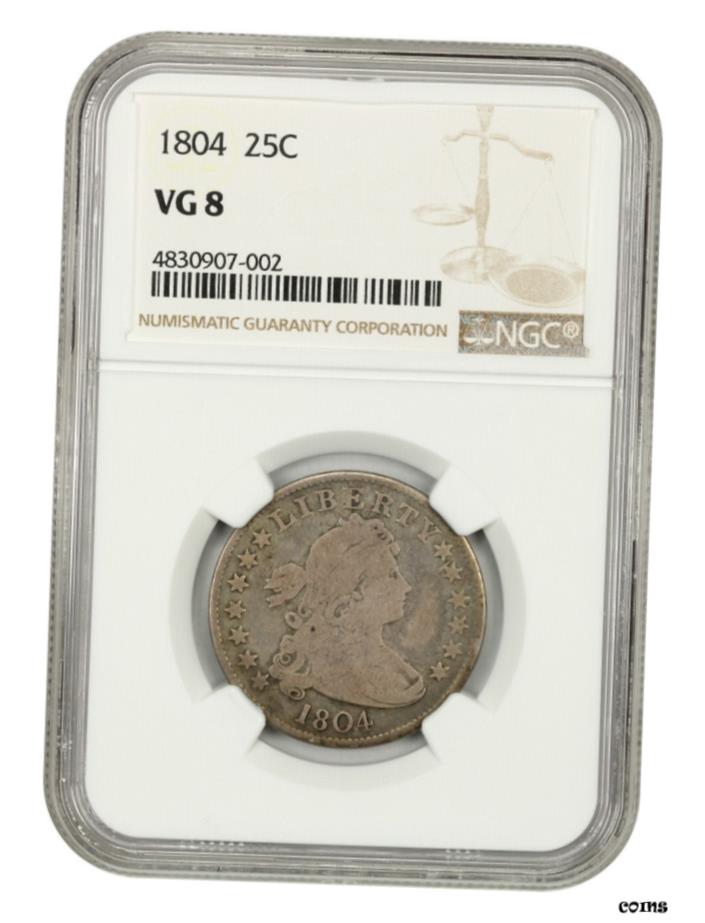 【極美品/品質保証書付】 アンティークコイン 硬貨 1804年 25c NGC VG-08 - キー日付 早期ドレープ バストクォーター-バストクォーター- show original title [送料無料] #oot-wr-6045-515