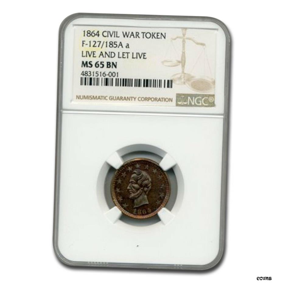 【極美品/品質保証書付】 アンティークコイン 硬貨 1864 Civil War Token LIve and Let LIve MS-65 NGC （ ブラウン ） - SKU#227055- show original title [送料無料] #oot-wr-6046-1029