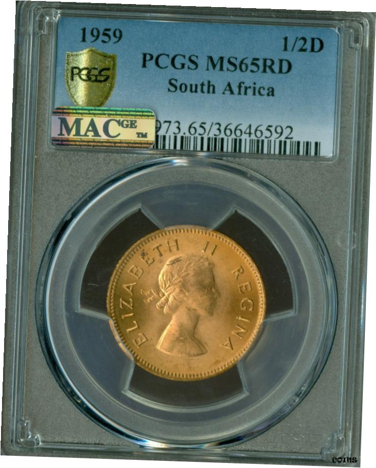  アンティークコイン コイン 金貨 銀貨  1959年 南アフリカ ハーフ ペニー NGC MS65 RD PQ MAC スコットレス レア *- show original title