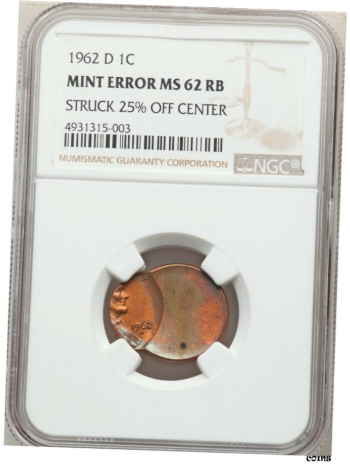  アンティークコイン コイン 金貨 銀貨  ER003 1962-D 1C リンカーンセント-ストラック 25% オフセンター-NGC MS62 レッドとブラウン 。- show original title