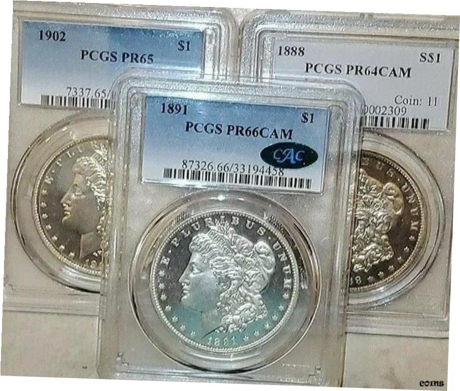 【極美品/品質保証書付】 3 個ロット プルーフ モルガン (1891 PCGS PR66CAM) (1902 PCGS PR65) (1888 PCGS PR64CAM)- show original title