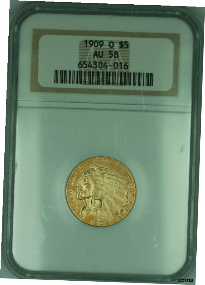 【極美品/品質保証書付】 1909-O Indian ハーフイーグル $5 ゴールド コイン NGC AU-58 (KD)- show original title