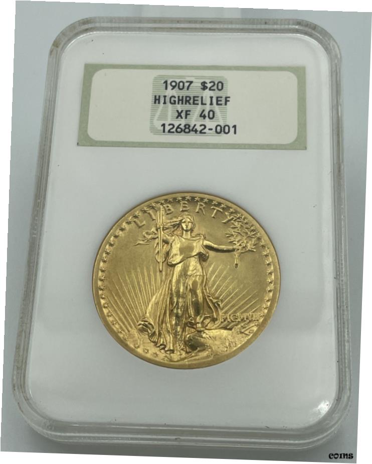 【極美品/品質保証書付】 1907 NGC XF40 $20 ゴールド ハイレリーフ Saint Gaudens フラットエッジ オールドホルダー PQ コイン- show original title