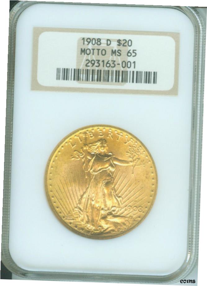 【極美品/品質保証書付】 1908年-D MOTTO付き $20 STGaudens NGC MS65 SAINT MS-65 オールドファットホルダー- show original title