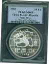 1989年 パンダ シルバー コイン 1オンス 10Y 元 10-Yn 中国 PCGS MS69 魅力的1989 Panda Silver Coin 1oz 10Y Yuan 10-Yn China PCGS MS69 Attractive