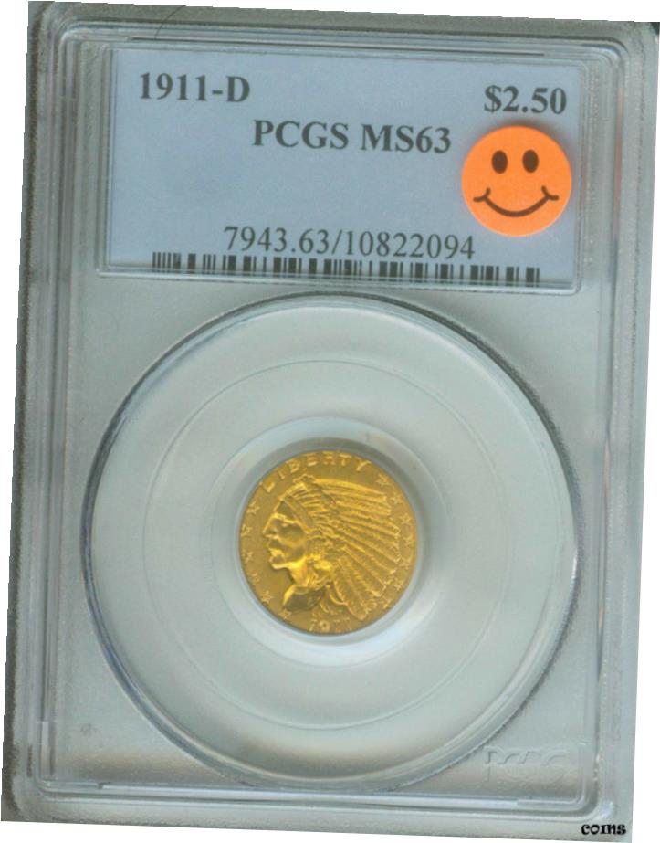 【極美品/品質保証書付】 1911年-D $2.5 インドPCGS MS63 MS-63 キー日付 プレミアム品質P.Q. STRONG D- show original title