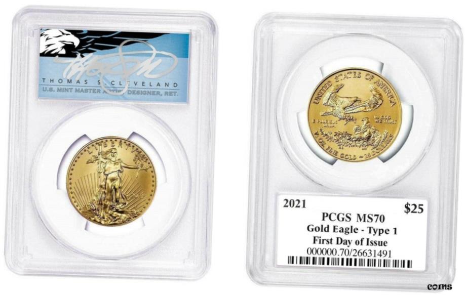 【極美品/品質保証書付】 2021 $25 1/2 オンス ゴールド イーグル MS70 PCGS タイプ 1 FDOI T クリーブランド ブルー イーグル- show original title