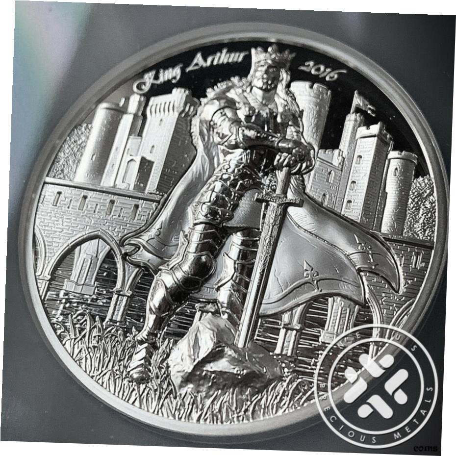 2016 $10 クックアイランド 2オンス シルバー NGC PF70 ウルトラカメオ ハイリリーフ-キングアーサー2016 $10 Cook Island 2oz Silver NGC PF70 Ultra Cameo High Relief - King Arthur