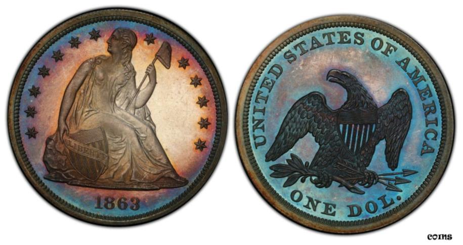 【極美品/品質保証書付】 1863年 $1 PCGS PR-66CAM CAC プルーフ カメオ 美しく彩色された自由の女神座像 ドル- show original title