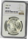 1922年 ピース ドル シルバー $1 MS 64 NGC1922 Peace Dollar Silver $1 MS 64 NGC(3)