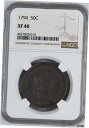 【極美品/品質保証書付】 1794 フローイング HAIR 50C NGC XF 40- show original title