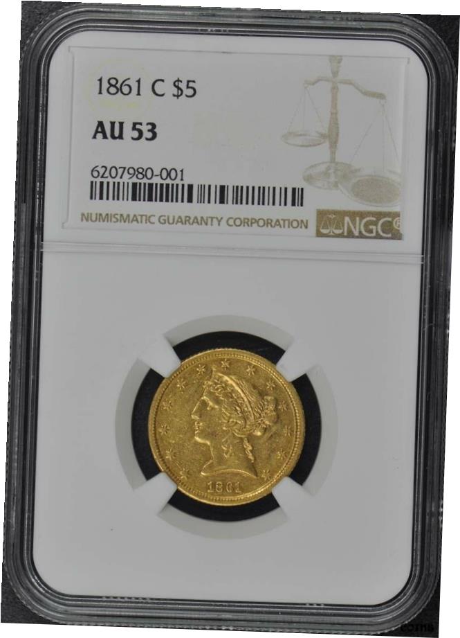 【極美品/品質保証書付】 1861年-C ハーフイーグル-モットーなし $5 NGC AU53- show original title