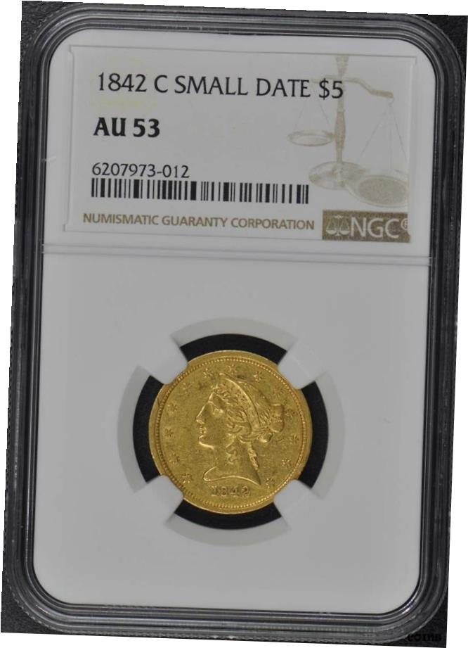 【極美品/品質保証書付】 1842-C スモールデイト ハーフイーグル-モットー $5 NGC AU53- show original title