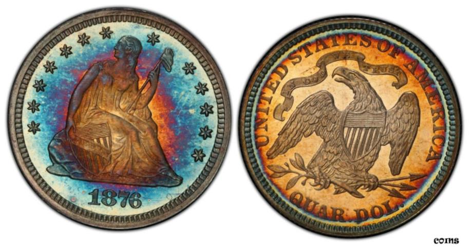 【極美品/品質保証書付】 1876年 25c トップポップ PCGS PR-68 CAC 自由の女神用クォーター ** CAC POP 1/0 **- show original title