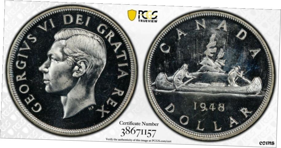 【極美品/品質保証書付】 カナダ 1948 シルバードル $ PCGS SP 65 美しいホワイトスペシャルプルーフ- show original title