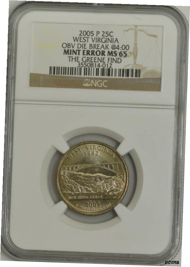  アンティークコイン コイン 金貨 銀貨  3 2005 P West Virginia 25c mintエラーコイン グリーンファインド MS65 NGC- show original title