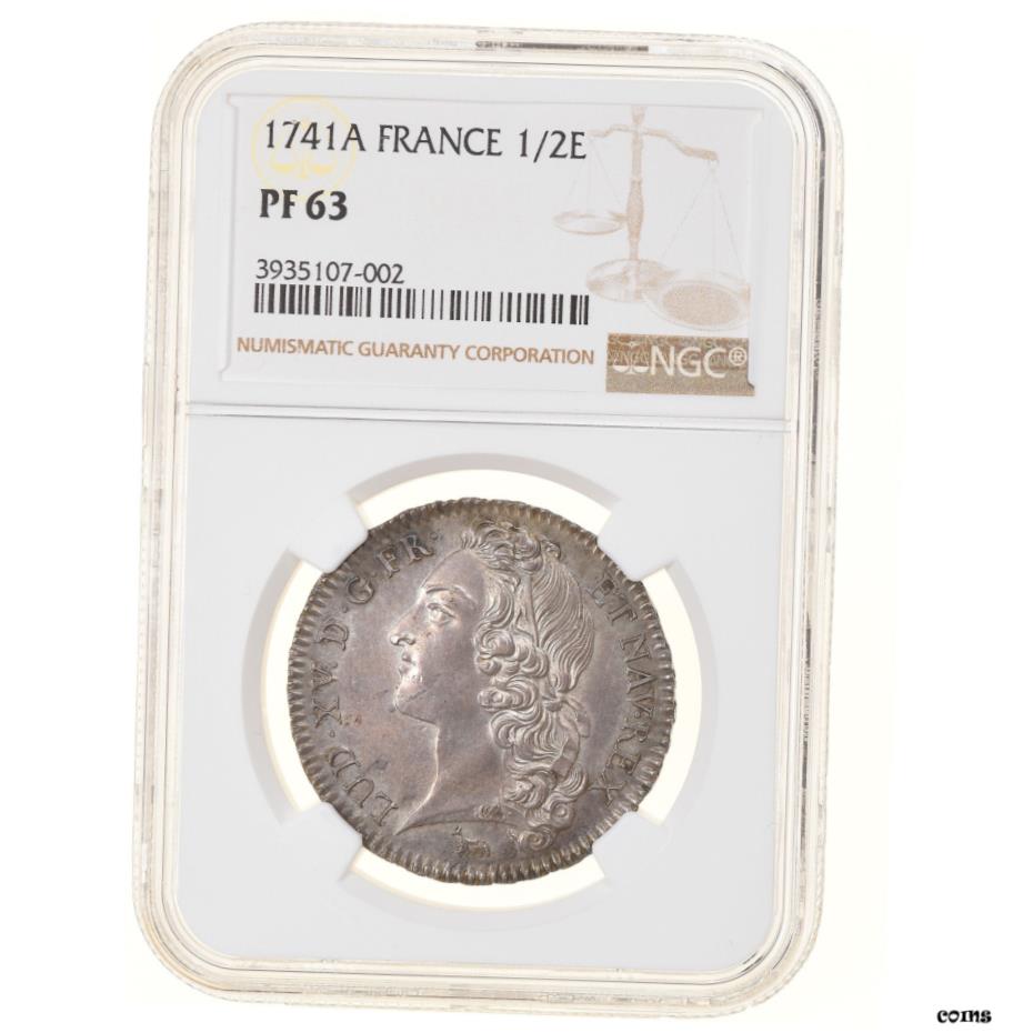 【極美品/品質保証書付】 [#877785] Coin, France, Louis XV, 1/2 Ecu, 1741, Paris, Epreuve, NGC, PF63