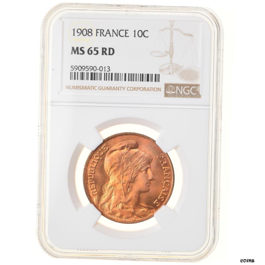 yɔi/iۏ؏tz AeB[NRC RC   [] [#878837] Coin, France, Dupuis, 10 Centimes, 1908, Paris, NGC, MS65RD