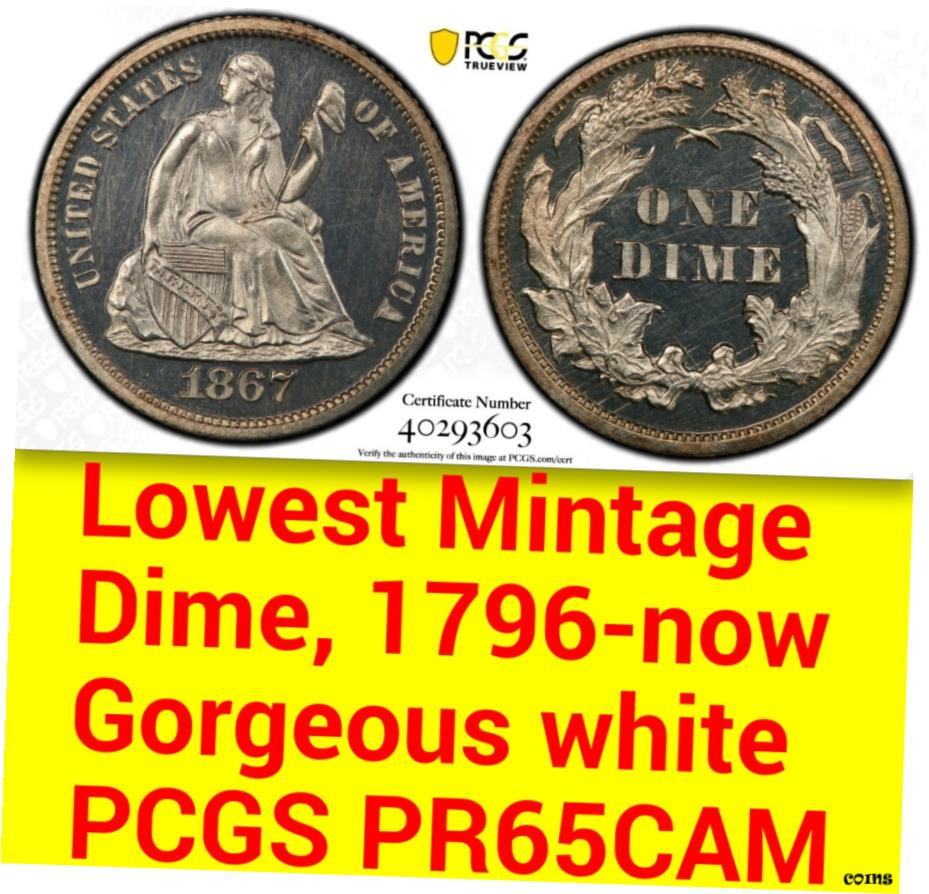 ڶ/ʼݾڽա 1867 PCGS PR65 Cameo 6,000 ߥ + 625 ץ롼 = ٤ 10c proest of ALL 10 cץ饹ƥåɥ- show original title