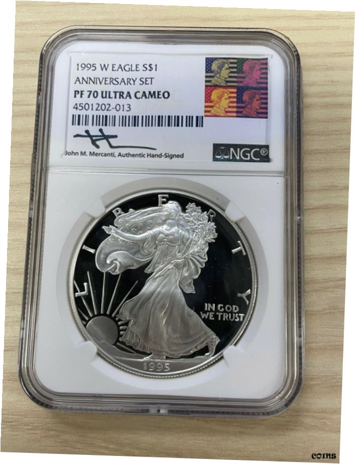 【極美品/品質保証書付】 1995 W $1 プルーフ アメリカン シルバー イーグル NGC PF 70 Mercanti サイン入り キー日付 ！- show original title