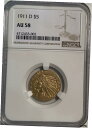 1911-D $5 インディアン AU58 NGC (#PA4712433002)1911-D $5 Indian AU58 NGC (#PA471243300...