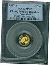 1987-Y ゴールド パンダ 1/20 オンス PCGS MS69 5-Y MS-69 中国 5Y 5 元1987-Y Gold Panda 1/20 oz PCGS MS69 5-Y MS-69 China 5Y 5 Yuan