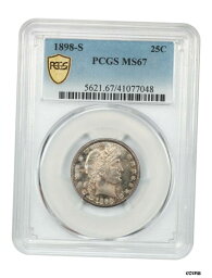 【極美品/品質保証書付】 1898-S 25c PCGS MS67-美しいトーニング-バーバークォーター-美しいトーニング- show original title