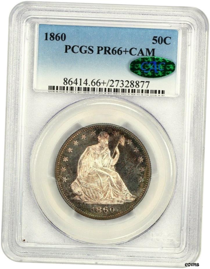 【極美品/品質保証書付】 1860 50c PCGS/CAC PR 66+ CAM-蛍光灯調子-自由の女神座像ハーフドル- show original title