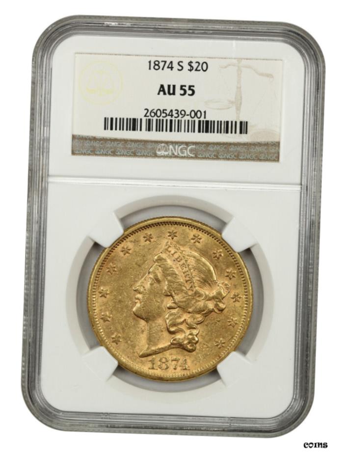 【極美品/品質保証書付】 1874年-S $20 NGC AU55-Liberty ダブルイーグル-ゴールドコイン- show original title