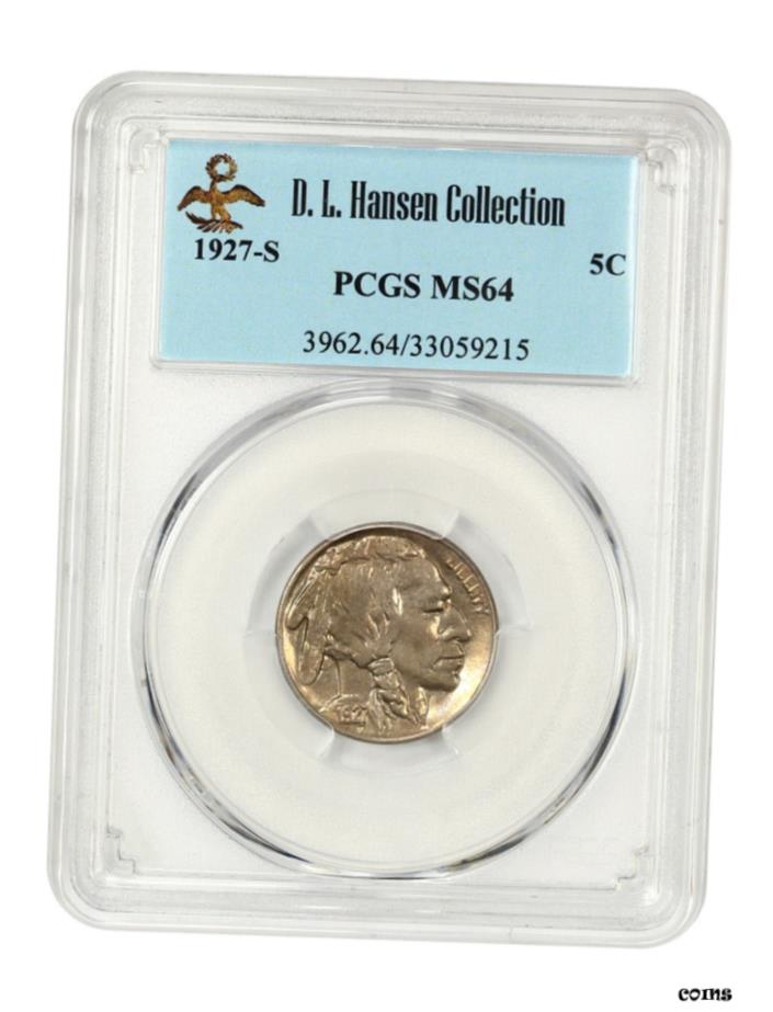 【極美品/品質保証書付】 1927年-S 5c PCGS MS64 ex: D.L. ハンセン-バッファローニッケル-フロスティ ！- show original title