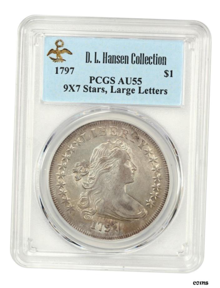 ڶ/ʼݾڽա 1797ǯ $1 PCGS AU55 (9x7 Stars, Large Letters) : D.L. ϥ󥻥-֥꡼AU- show original title