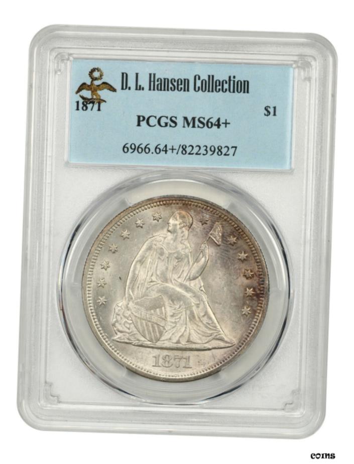 【極美品/品質保証書付】 1871年 $1 PCGS MS64+ ex: D.L. ハンセン-自由の女神座像ドル-フロスティニアジェム- show original title