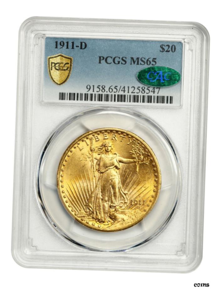 【極美品/品質保証書付】 1911年-D $20 PCGS/CAC MS65-Saint Gaudens ダブルイーグル-ゴールドコイン-ゴージャスなgem- show original title