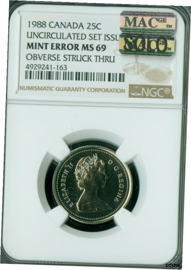 ڶ/ʼݾڽա ƥ    [̵] 1988 ERROR ʥ 25 NGC MS69 PQ MAC SOLO FINEST OBVERSE STRUCK THRU *- show original title