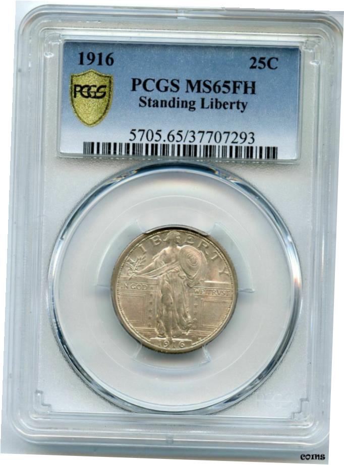 【極美品/品質保証書付】 1916年 スタンディング リバティ クォーター PCGS MS65FH 25c フルヘッド コイン JJ598- show original title