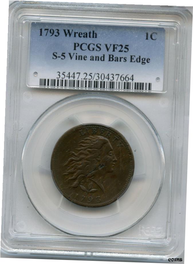 【極美品/品質保証書付】 1793 フローイングヘアリースセントビンとバーエッジPCGS VF25 1c 米国銅コイン JJ511- show original title