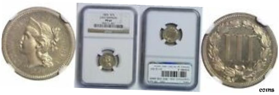 【極美品/品質保証書付】 1865 米国パターン 3 セントNGC PR-64 J-410- show original title