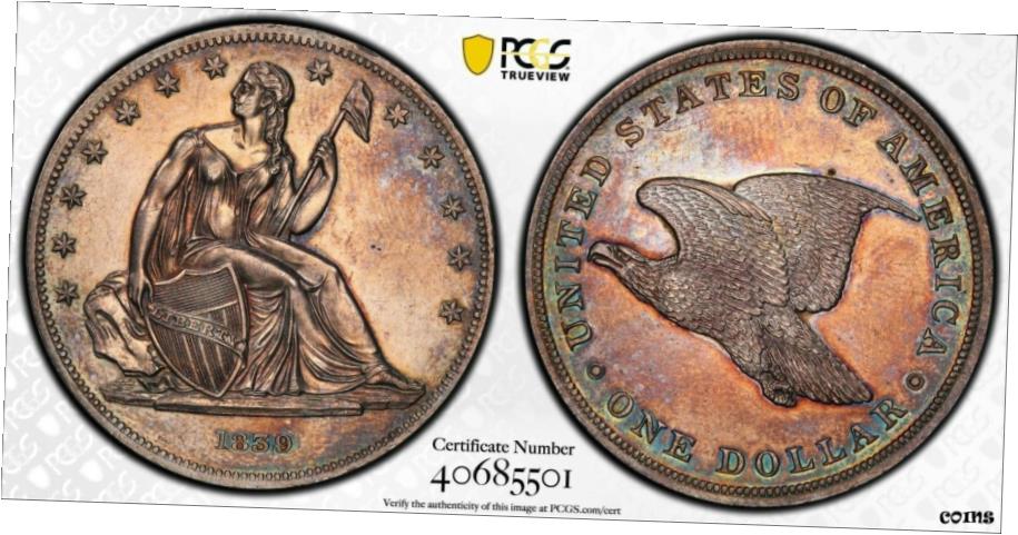 【極美品/品質保証書付】 1839年 プルーフ ゴブレヒット ドル J-104 再ストライク $1 PCGS PR60- show original title