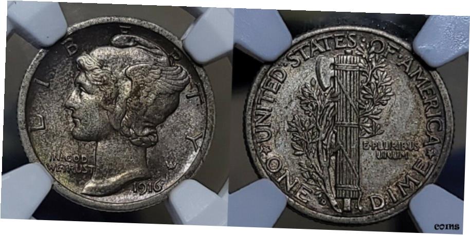 【極美品/品質保証書付】 1916年 D リバティヘッドマーキュリーダイム 10c NGC AU 58 キー日付!!! コインはFBを表示- show original title