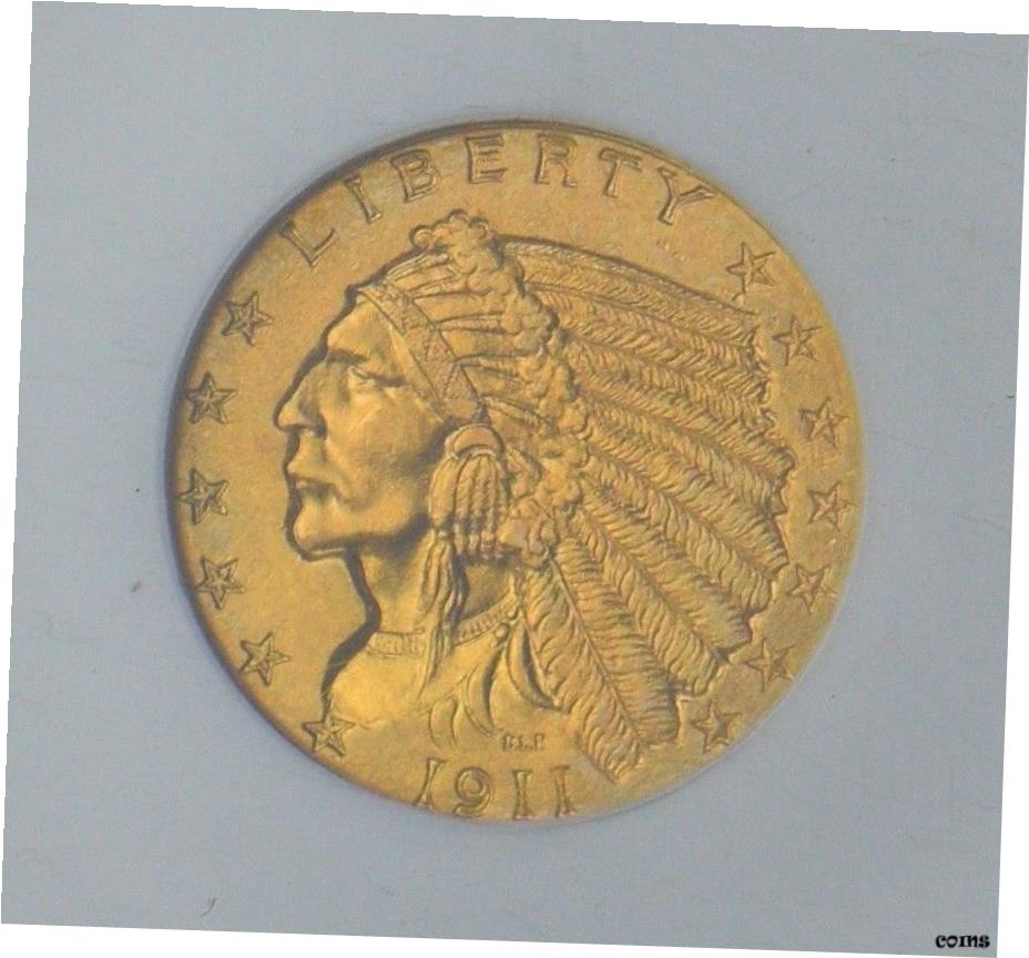 【極美品/品質保証書付】 1911-D インディアンヘッド $2.50 ゴールド NGC CAC MS -64 