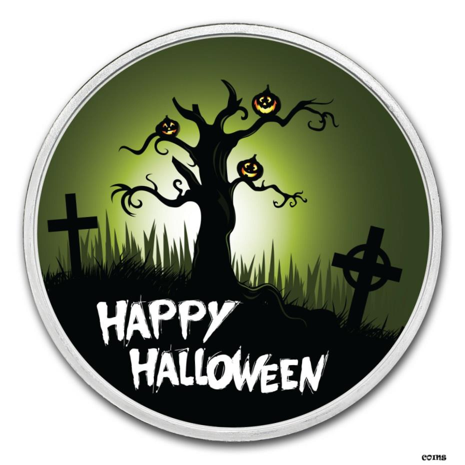 【極美品/品質保証書付】 アンティークコイン コイン 金貨 銀貨 [送料無料] 1オンス シルバー カラー ラウンド-APMEX (Happy Halloween "Graveyard") - SKU#172980- show original title