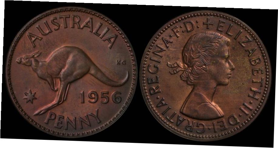 【極美品/品質保証書付】 アンティークコイン コイン 金貨 銀貨 [送料無料] AUSTRALIA 1956 QEII Melbourne Proof 1d. Purple-orange tone aFDC. McD cat $600.