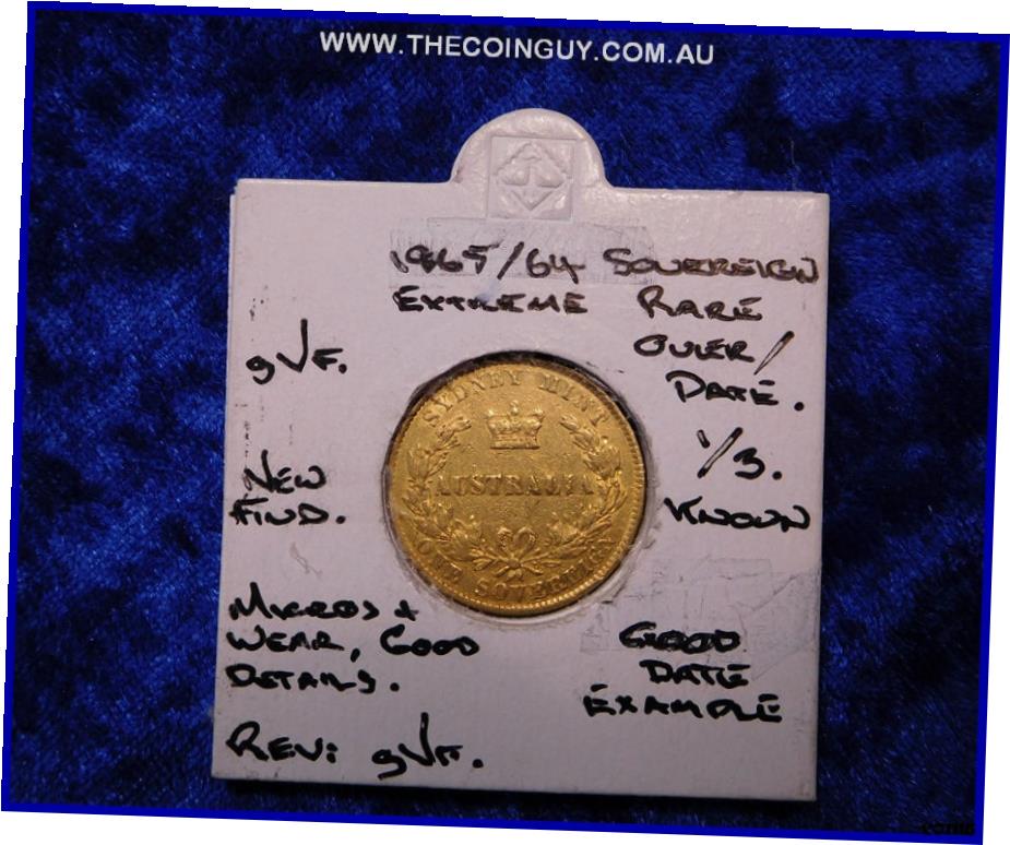 【極美品/品質保証書付】 アンティークコイン 硬貨 1864-65 Australian Sovereign Extreme Rare OVERDATE gVF [送料無料] #oof-wr-6543-5