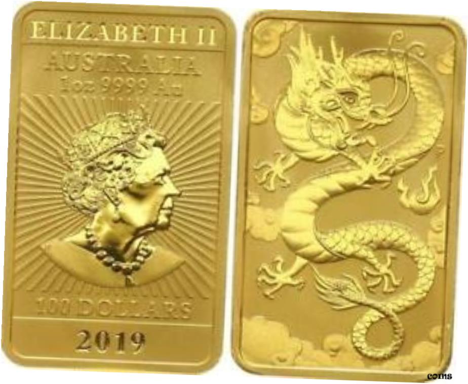  アンティークコイン コイン 金貨 銀貨  1 Unze Gold - 100 Dollar 2019 Australien Perth Mint Rectangle Dragon 61287