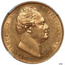 【極美品/品質保証書付】 アンティークコイン 硬貨 イギリス 1837 William IV Sovereign THOS H. LAW コレクション NGC MS-61 RRR!!!- show original title [送料無料] #oot-wr-6604-40