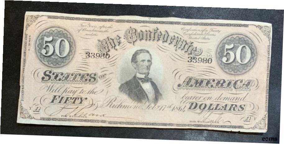 【極美品/品質保証書付】 アンティークコイン コイン 金貨 銀貨 [送料無料] 1864年 $50 アメリカ連合国リッチモンドハイグレード- show original title